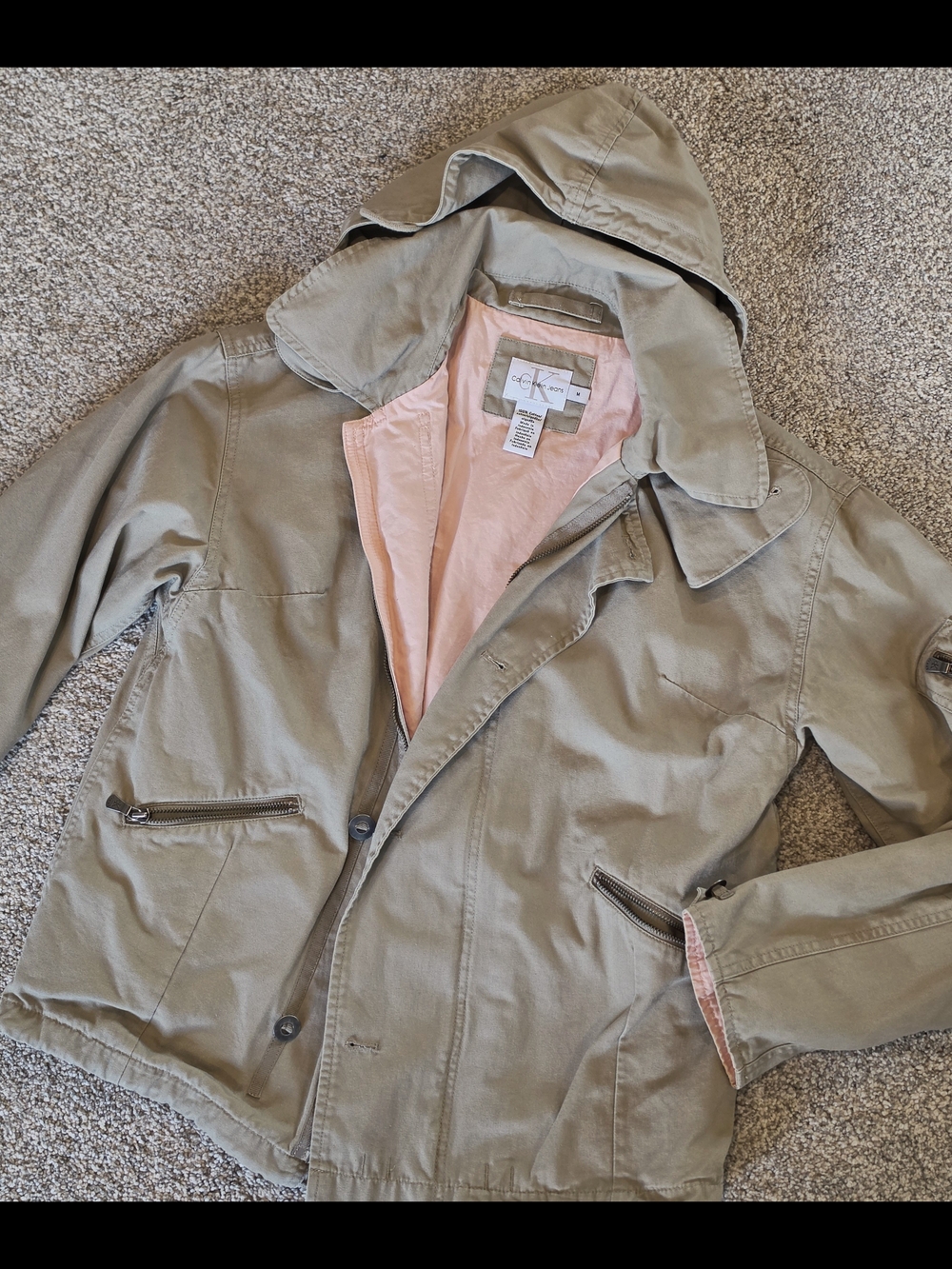 Calvin Klein Jeans 100% Cotton Utility Jacket with Pink Lining